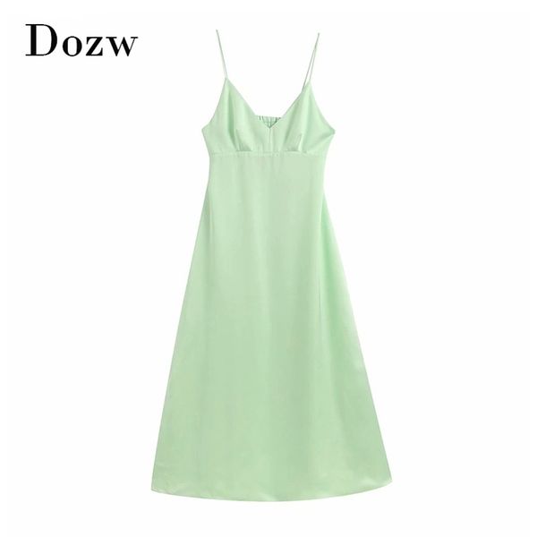 

solid deep v neck party long dress spaghetti strap backless beach summer sleeveless club satin sundresses robe 210515, Black;gray