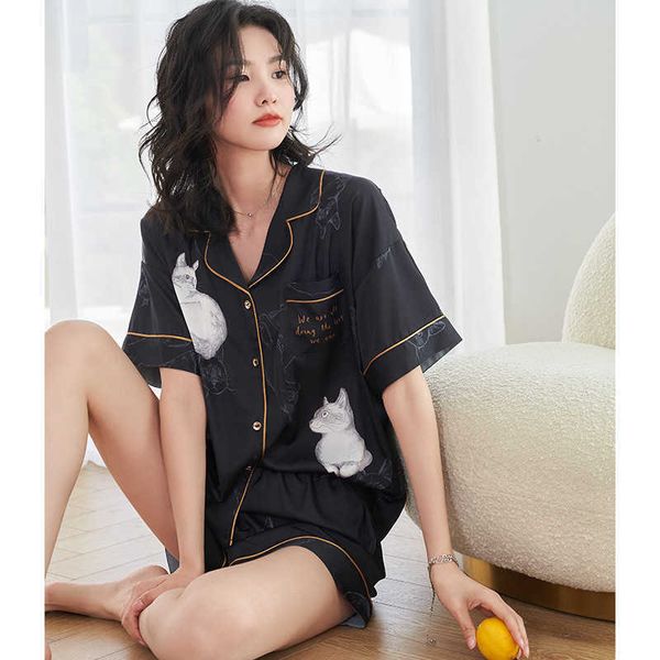 

yaoting new style pajamas women's summer satin chiffon cool short sleeve shorts women's ice silk cardigan set 2189 womens underwea, White