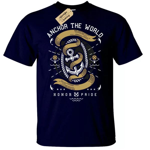 

Anchor the world shirt mens nautical gift, White;black