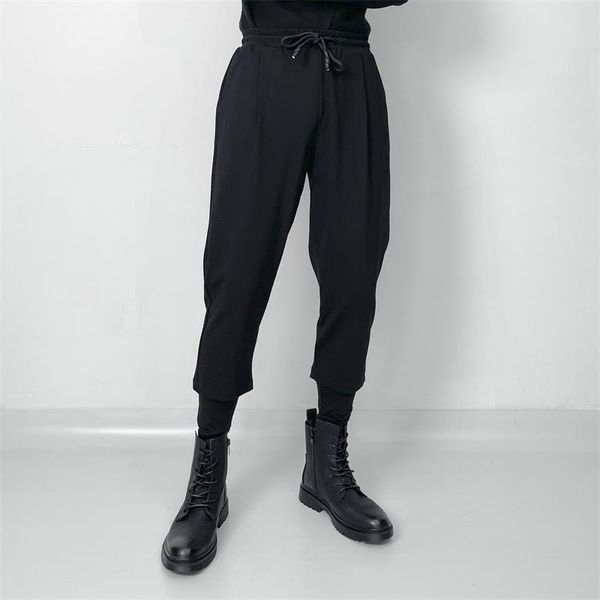 

men's pants day is fake two splice trouser foot design casual korean version personality fashion loose big conical, Black