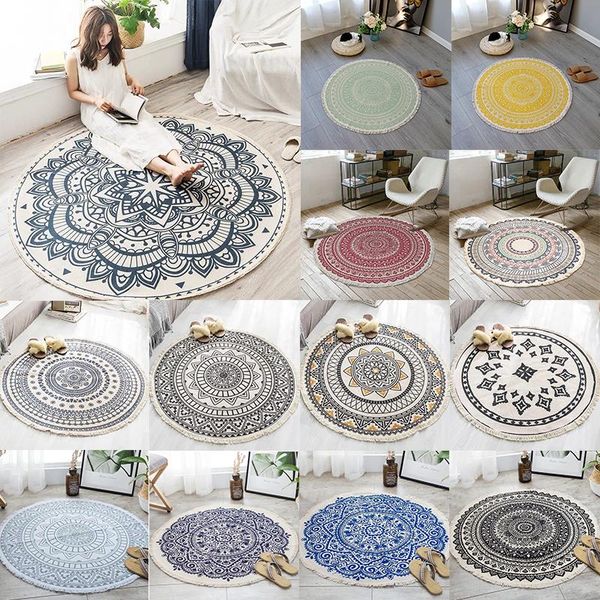 

carpets hand woven tassel round large area rug nordic ethnic style cotton carpet for home living room bathroom decoration