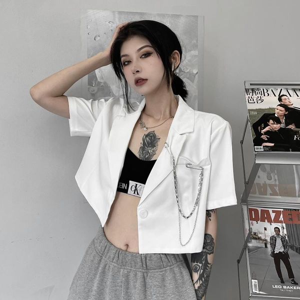 

women's jackets short small suit women summer 2021 korean version ins retro loose chain short-sleeved jacket tide, Black;brown