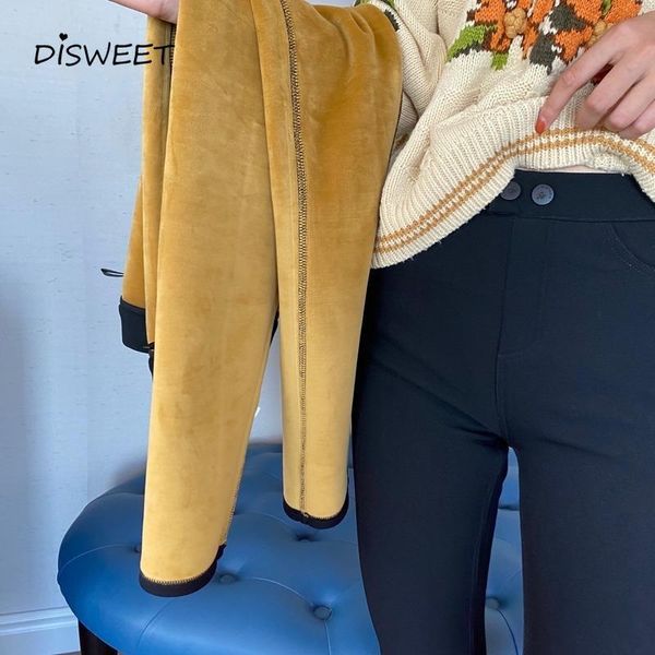 

& capris solid skinny thick woman simple velvet high waist black trousers women winter warm elasticity women's pants plus size, Black;white