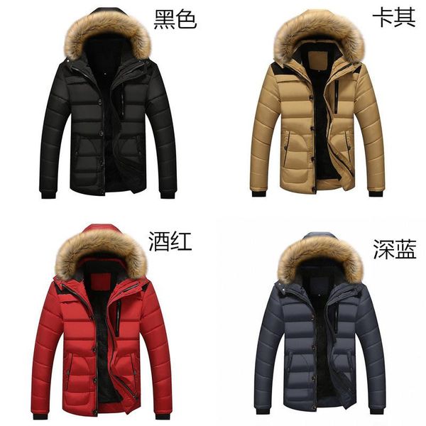 

men's jackets large winter hooded cotton casual coat wool collar thickened, Black;brown