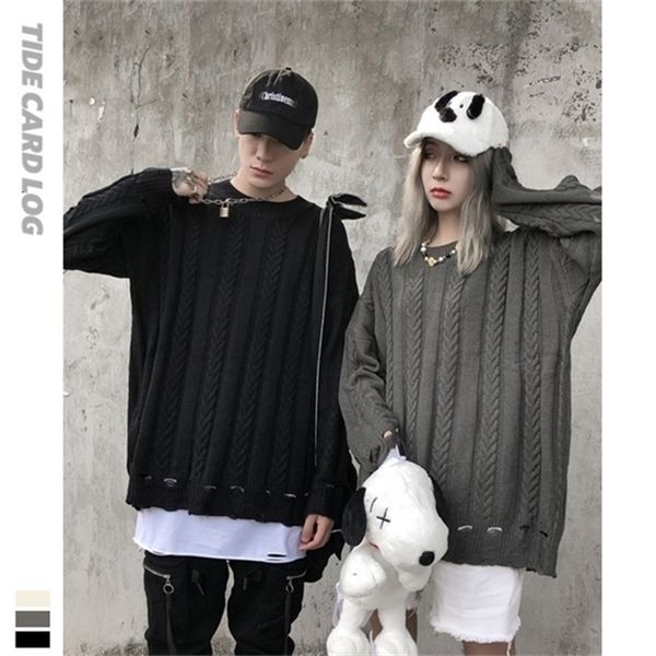 

autumn and winter new twist round neck round neck solid color high street sweater men's and women's simple multicolor sweater gdy_, White;black