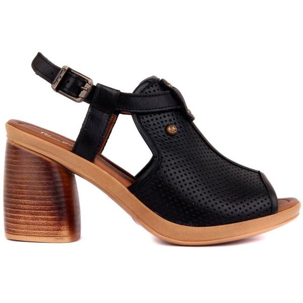 

pierre cardin-genuine leather women sandals summer comfortable causal shoes woman peep toe high heels bottom fashion mother ladies, Black