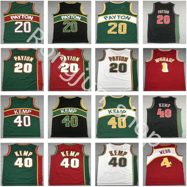 

retro gary 20 payton basketball jerseys shawn 40 kemp spud 4 webb mike 10 bibby dikembe 55 mutombo anthony 15 carmelo dirk 41 nowitzki mens, Black;red