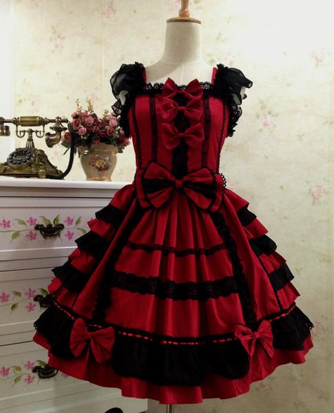 

luxury casual dresses lolita princs gothic chiffon lace bow cosplay prom drs suspender drs, Black;gray
