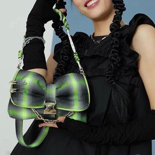 

cross body 2021 japanese and korean bags for girls bowknot chain shoulder bag green plaid original portable underarm