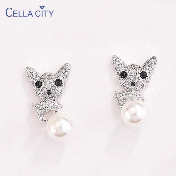 

cellacity cute puppy stud earrings for women silver 925 jewelry zircon pearl ear-studs female trendy anniversary gift wholesale, Golden;silver
