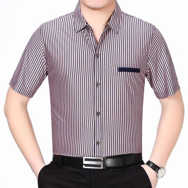 

men's casual shirts summer young middle-aged short-sleeved shirt lapel stripe iron-urc5, White;black