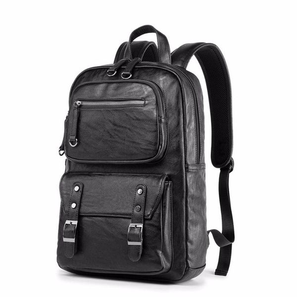 

backpack student travel pu leather business men computer bag schoolbag big bookbag