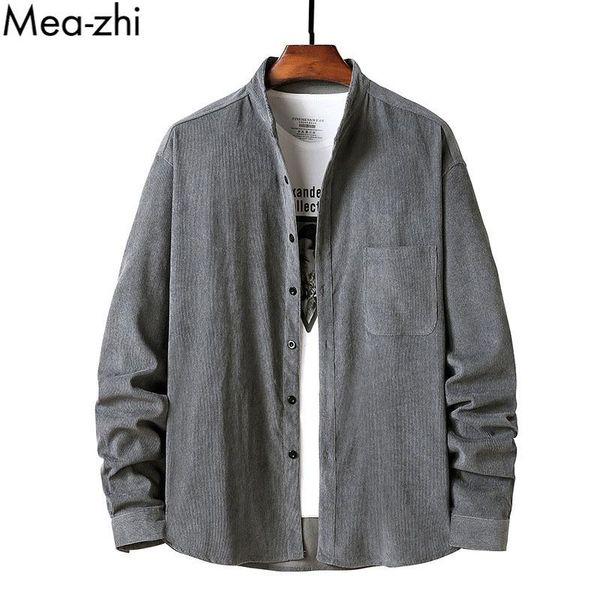 

men's casual shirts men corduroy henry collar autumn winter long sleeve plain solid overshirt, White;black