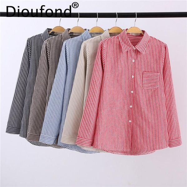 

women's blouses & shirts dioufond warm cotton women striped flannel long sleeve female casual 2021 autumn winter clothing plus size, White