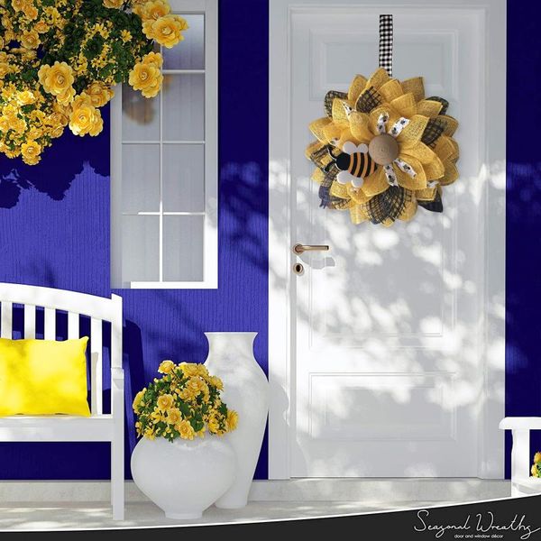 

decorative flowers & wreaths bee sunflower artificial wreath ornaments wedding decoration home door hanging party gift