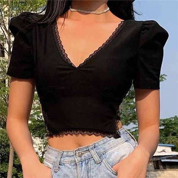 

women's t-shirt goth dark gothic bodycon lace women summer crop black backless mesh bandage female clothes fashion vintage tee, White