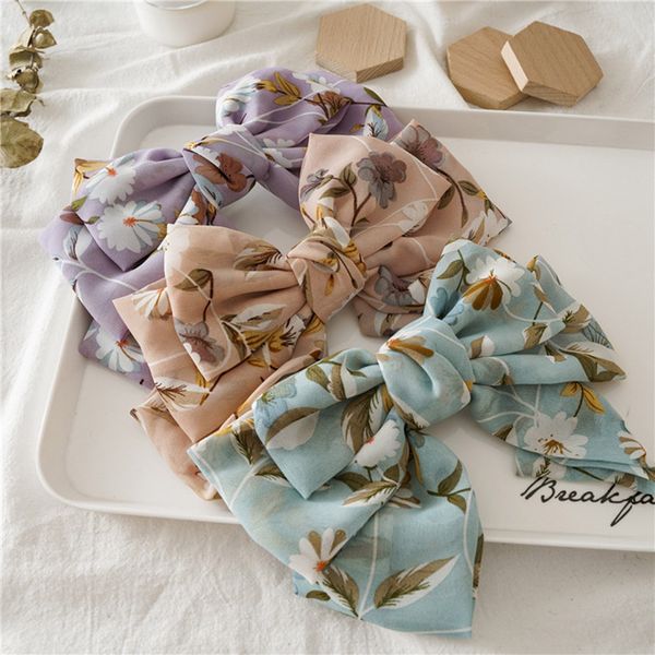 Coreano 3-Camadas Mulheres Chiffon Tecido Big Bow Cruz Cabelo Pins Girls Fashion Headwear Cabelo Clips Cabeleireiros