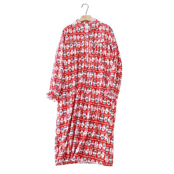 

plus size spring red long sleepdress women sleepwear 100% cotton simple cute cartoon nightgowns nightdress women's, Black;red