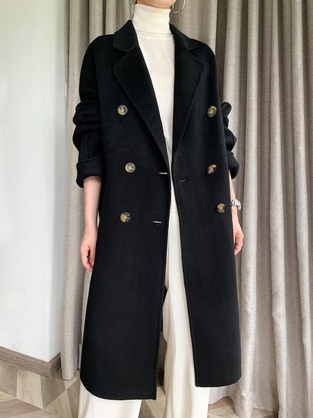 

women's wool & blends hepburn windbreaker black double-sided cashmere coat women's medium long high-end spring and autumn 2021 wool