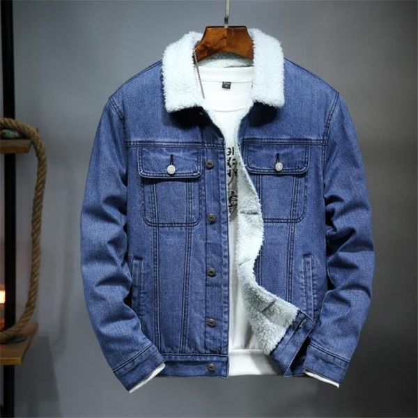 

men's jackets 2021 autumn and winter thick warm denim jacket fashion casual classic blue fleece jeans coat male brand clothes, Black;brown