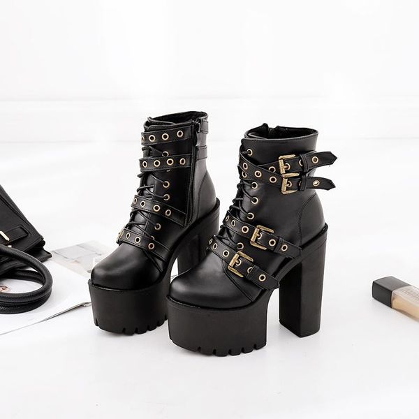 

boots fashion thick bottom high women's autumn and winter heel short, Black