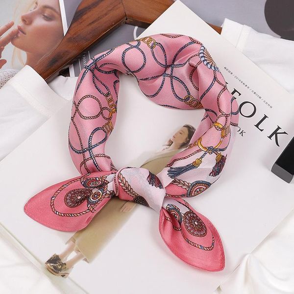 

simulation silk scarf female professional wild korean decorative 50 satin small square headband scarves, Blue;gray