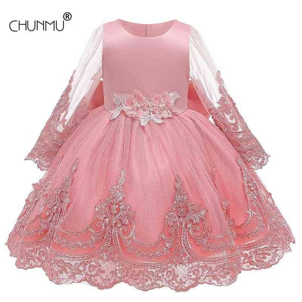 

kids girls dresses lace embroidery wedding princess dress elegant baby birthday party for clothes 210508, Red;yellow