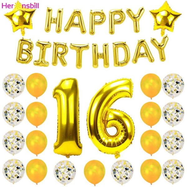

happy birthday foil balloon 16th decorations kids baby boy girl sweet 16 party decor star garland supplies rose gold decoration