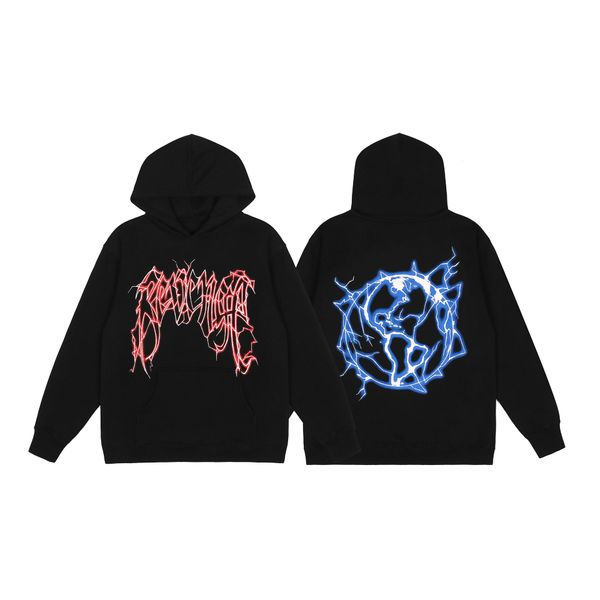 

thunder lightning ball logo letters plus fleece hoodie men's winter, Black