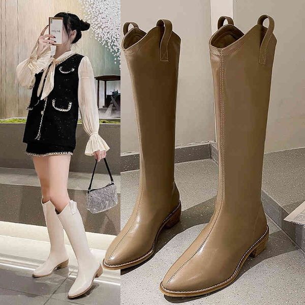 

boots women knee retro solid color medium heels warm autumn winter knight western shoes booties v25g, Black