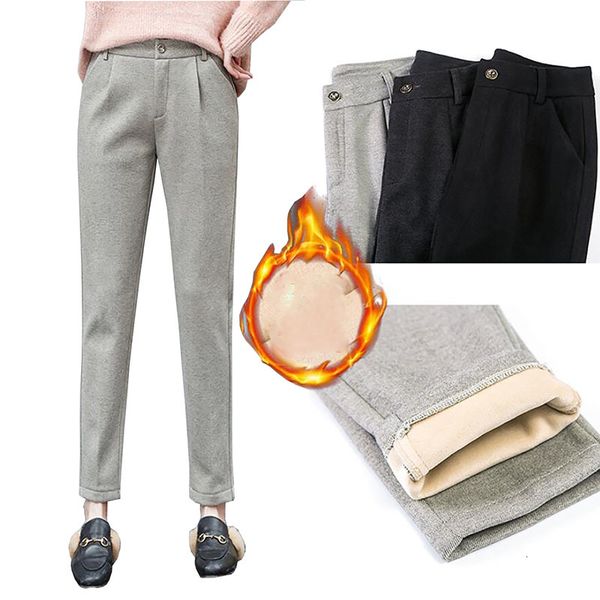 

pant quality winter wool women high waist thick plus veet harem casual trousers female warm black pants, Black;white