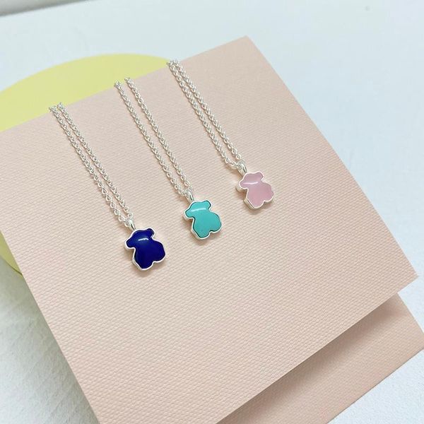 

chains s925 sterling silver european and american agate bear lady necklace personality romantic fashion charm holiday gift