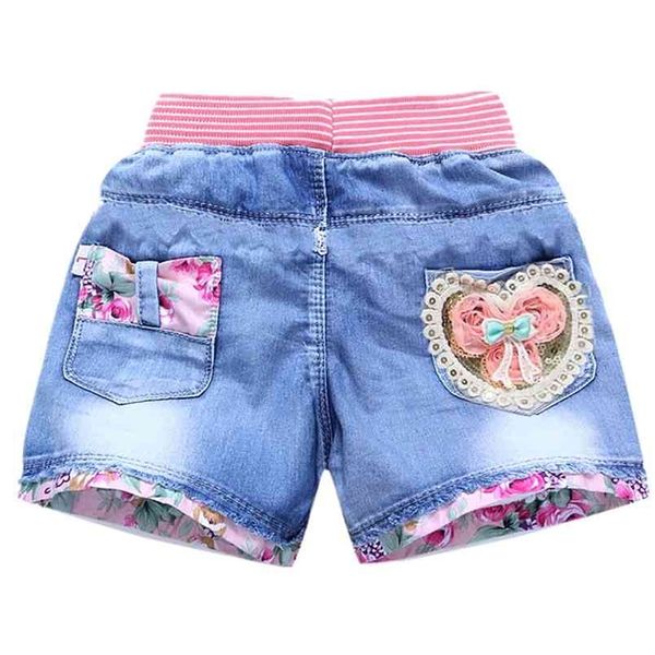 Summer Kids Curtos Denim S para Meninas Moda Menina Princesa Calças De Jeans Crianças Calças S Vestuário Flor 210723