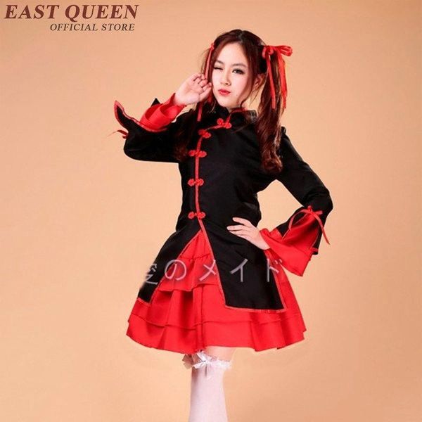 

casual dresses women sweet ball gown sets clothing chinese traditional clothes stage perfomance for long flare sleeve dress dd203 f, Black;gray