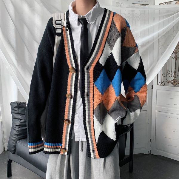 

men's casual v-neck cardigan fashion coats long sleeves cashmere sweater homme keep warm clothes wool knitting size -2xl 210524, White;black