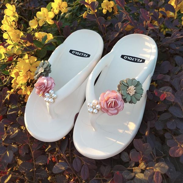 

women flower flip flops beach slippers thick bottom summer outdoor shoes slides thong sandals comfy lady, Black