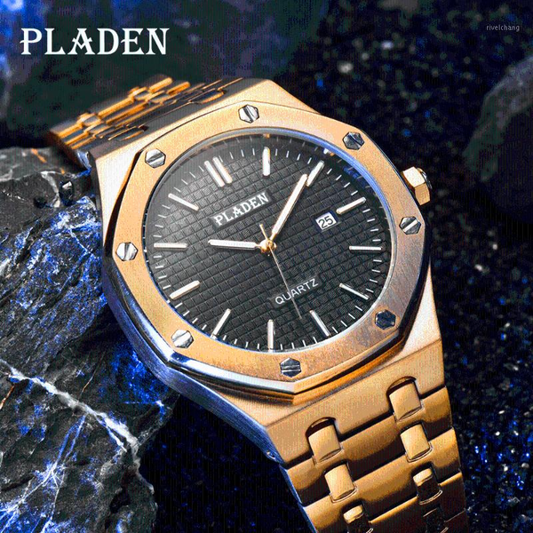 

wristwatches pladen gold men quartz luminous waterproof simple leisure classical calendar clocks relojes, Slivery;brown