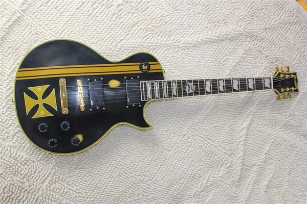 

flyoung um73 used electric guitar yellow stripe black body used fingerboard inlay