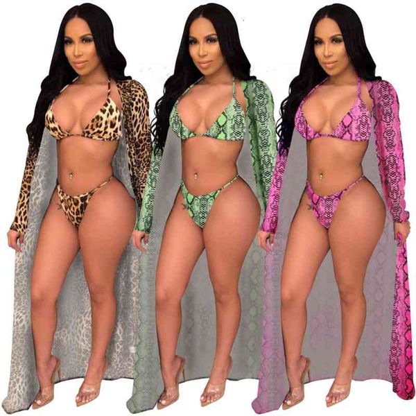 

Swimsuit A8321 Women's 2021 Fashion Sexy Leopard Cape + Bikini Three Piece Suit, White;black