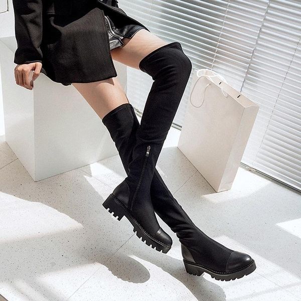 

boots slim legged over knee women's autumn and winter high tube flat black thick heel long elastic