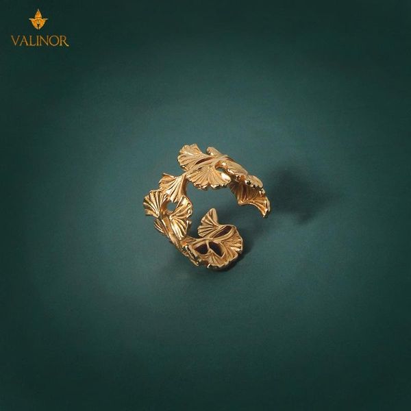 

cluster rings trendy jewelry minimalist ginkgo leaf open ring female girlfriend 925 sterling silver dlgb046, Golden;silver