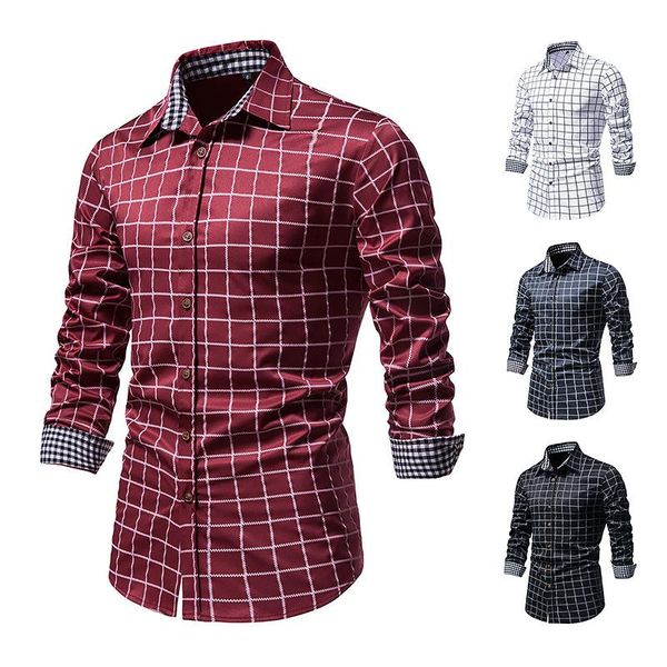 

men's casual shirts fashion long-sleeve plaid button-down shirt, White;black