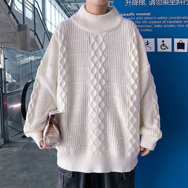 

winter men's loose wool sweaters keep warm coats round neck pullover long-sleeves youth fashion 3-color cashmere knitting 210524, White;black