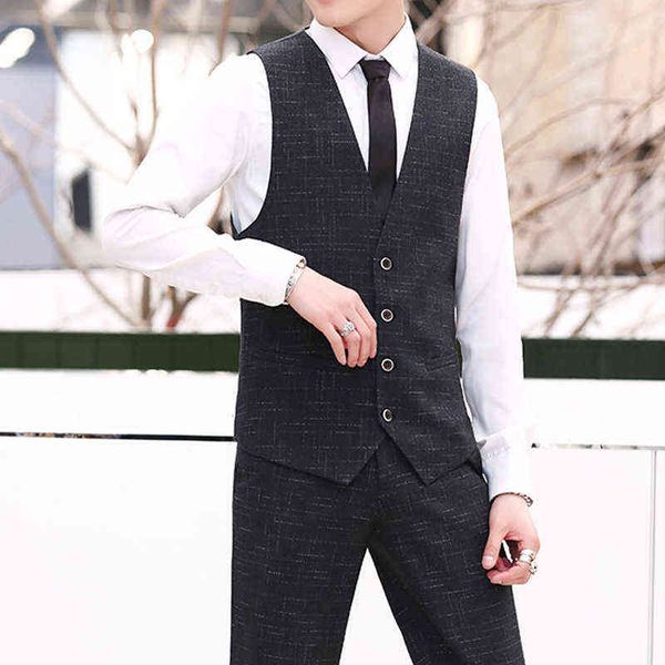 

luxury suits blaze slim fit lattice single breasted korean version non ironing black work v-neck men's suit vt