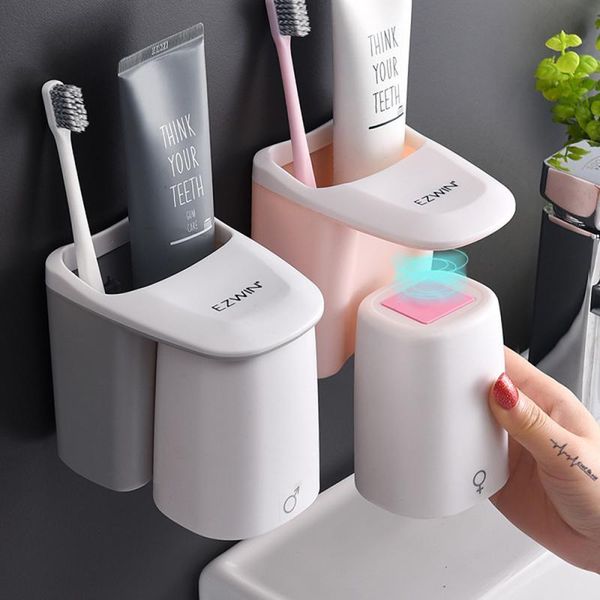 

bath accessory set bathroom shelf rack magnetic suction cup household brushing racks family/couple toothbrush wholesale