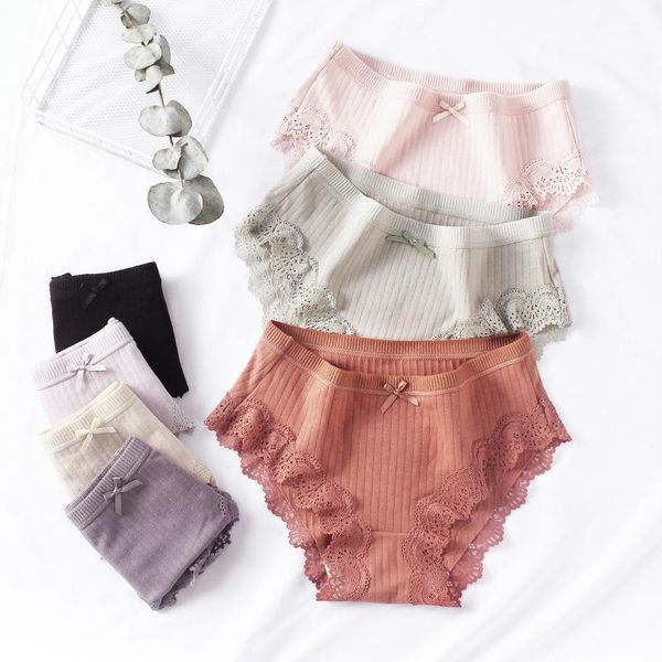 

women's panties 10pcs underwear pure cotton threaded female breathable comfortable ladies lingerie middle waist bowknot briefs, Black;pink