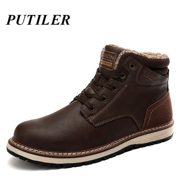 

boots super warm fur ankle snow men winter waterproof fashion outdoor working tooling men's shoes casual sneakers, Black