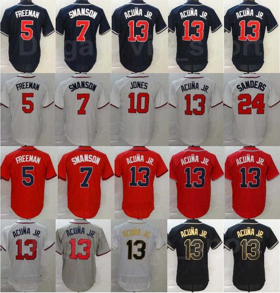 

men baseball 13 ronald acuna jr jersey 5 freddie an 7 dansby swanson 24 deion sanders 10 chipper jones flexbase cool base cooperstown, Black
