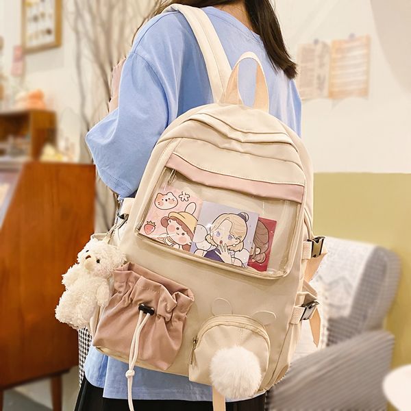 Rucksack Transparent Frauen Nettes Mädchen Harajuku Schule Kawaii Kordelzug Weibliche Klare Laptop Student College Tasche Buch