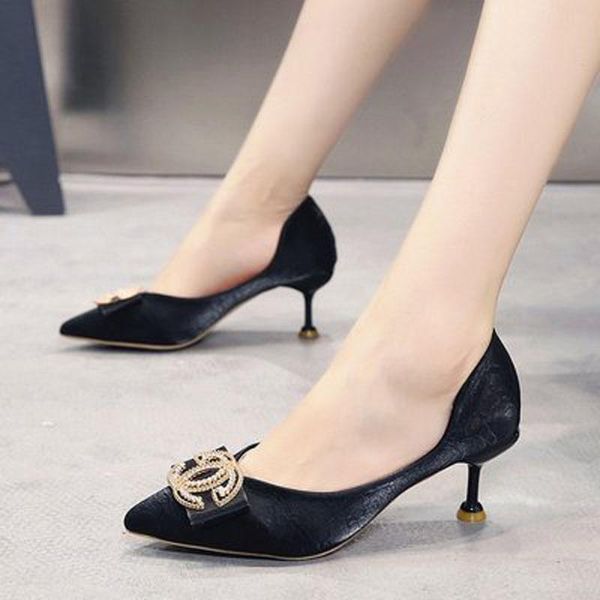 

dress shoes 2021 autumn winter work for women with stiletto heel versatile high girl pointed single, Black